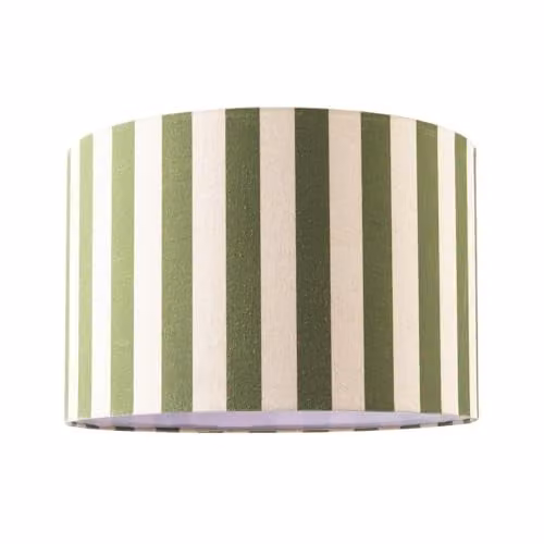 Happy Homewares Modern Green and Beige Linen Striped Cylinder Drum Lamp Shade with Fabric Inner Lining, W/D/H: 30 x 30 x 20 cm