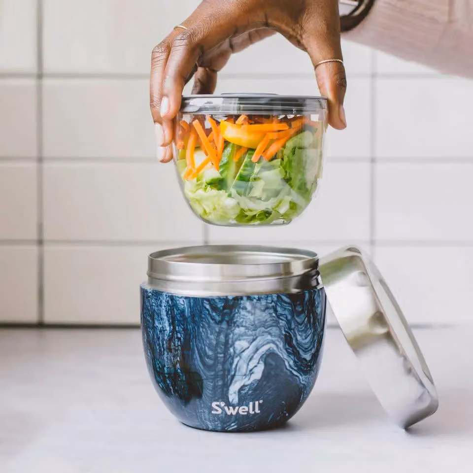 S'well Azurite Marble Eats 2-in-1 Insulated Stainless Steel Food Bowl in Blue – 2