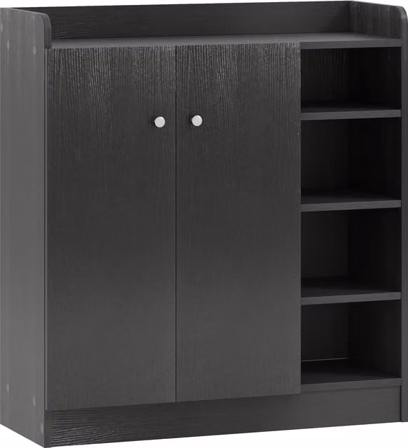 HOMCOM Modern Black Shoe Storage Cabinet with Hinged Doors and Adjustable Shelves