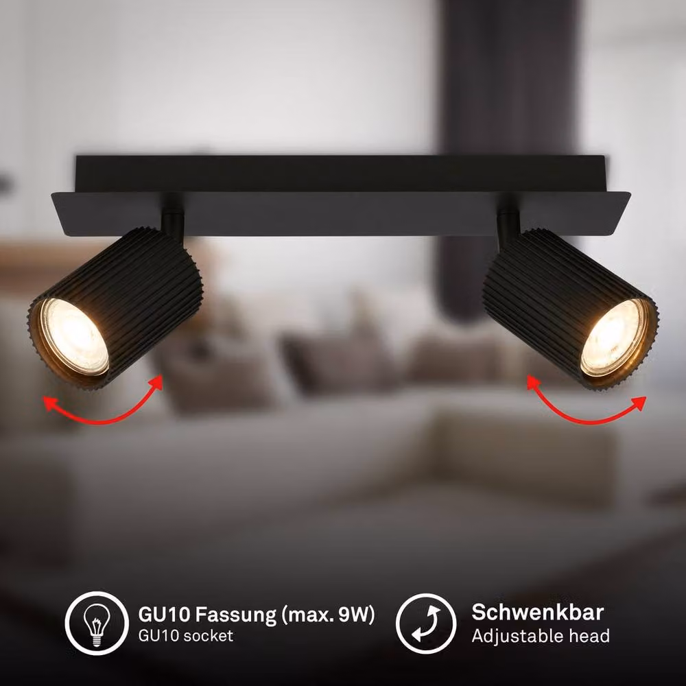 Briloner Black Adjustable 2-Light GU10 Ceiling Spotlight – 2