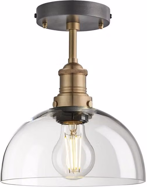 Industville Brooklyn Glass Dome Flush Mount Ceiling Light in Gold and Clear, Diameter: 20.32 cm