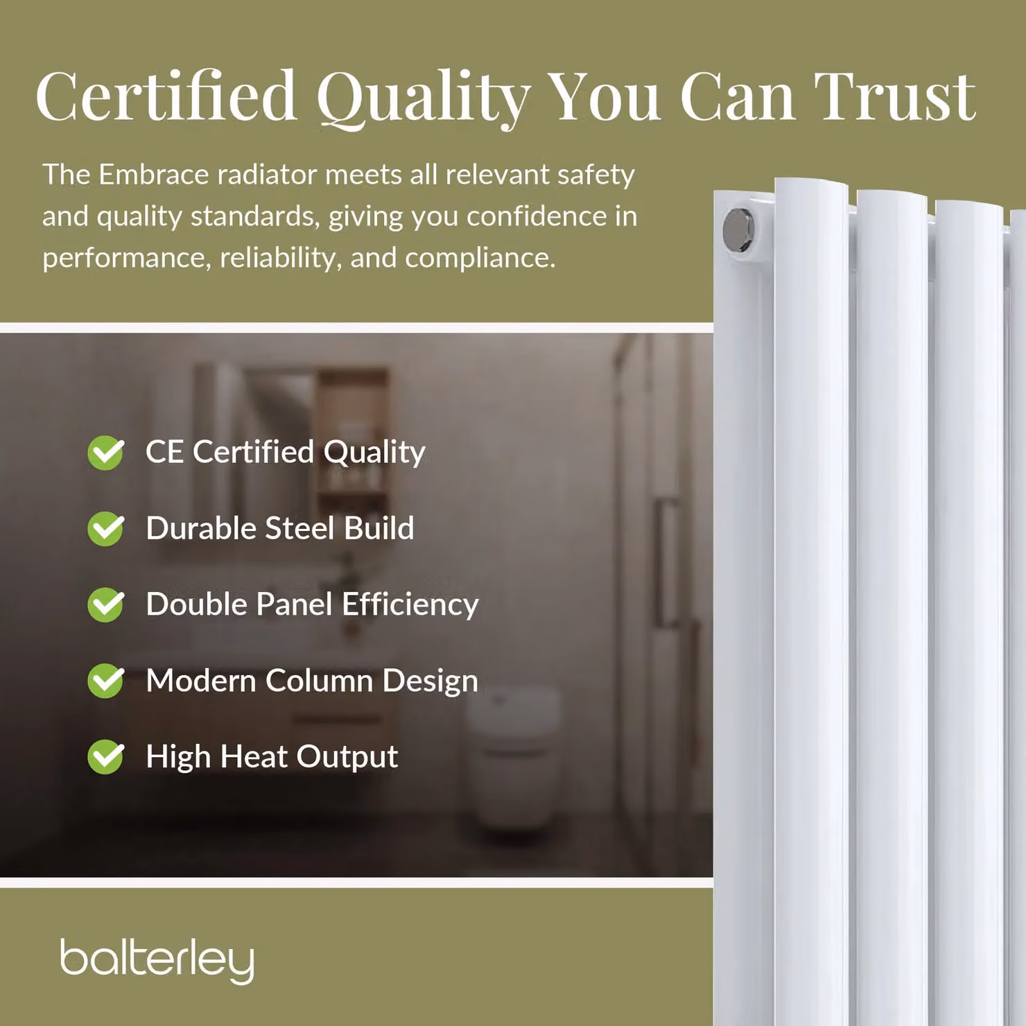 Balterley Embrace Horizontal Double Panel Radiator, White, W: 600 mm, H: 412 mm, D: 41.2 mm – 3