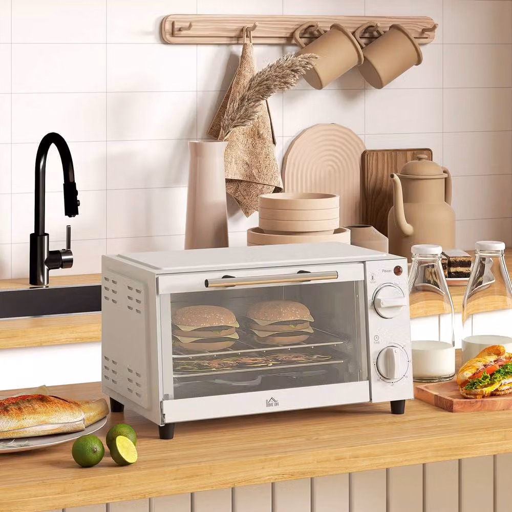 HOMCOM 9L Mini Countertop Toaster Oven with Timer Control and Auto Shut-off, 750W, Beige – 2