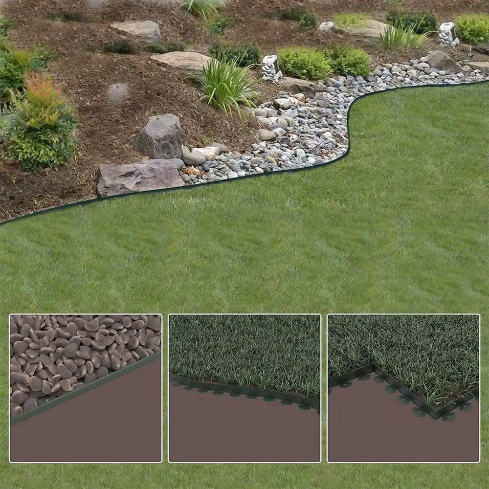 FLAVORA Green Flexible Plastic Garden Border Edging for Grass Lawns – 2