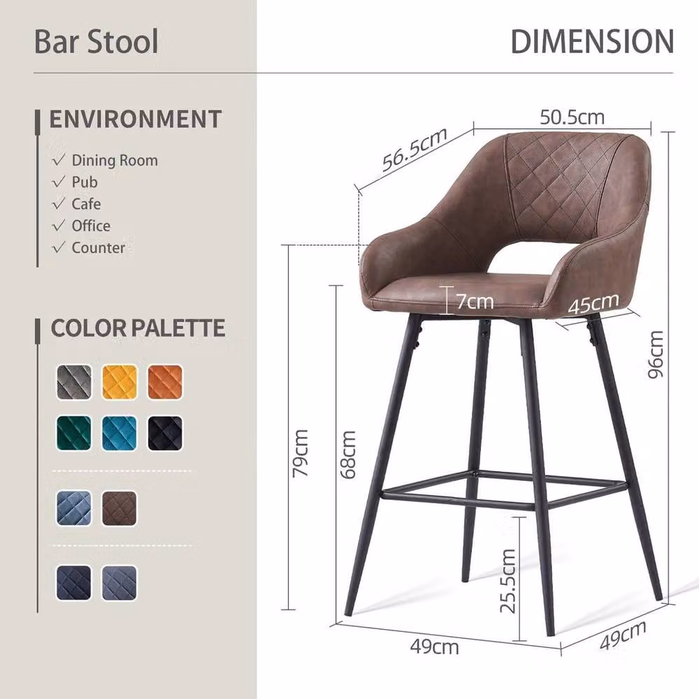PAWNORA Set of 2 Modern Brown PU Leather Breakfast Bar Stools – 2