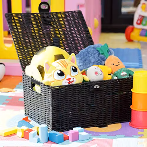 Arpan Large Resin Woven Storage Basket Box with Lid and Lock in Black – 3