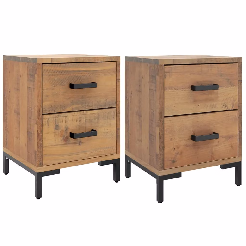 Berkfield Home Set of 2 Vintage Solid Wood Pine Bedside Cabinets in Brown, W/D/H: 36 x 30 x 45 cm – 2