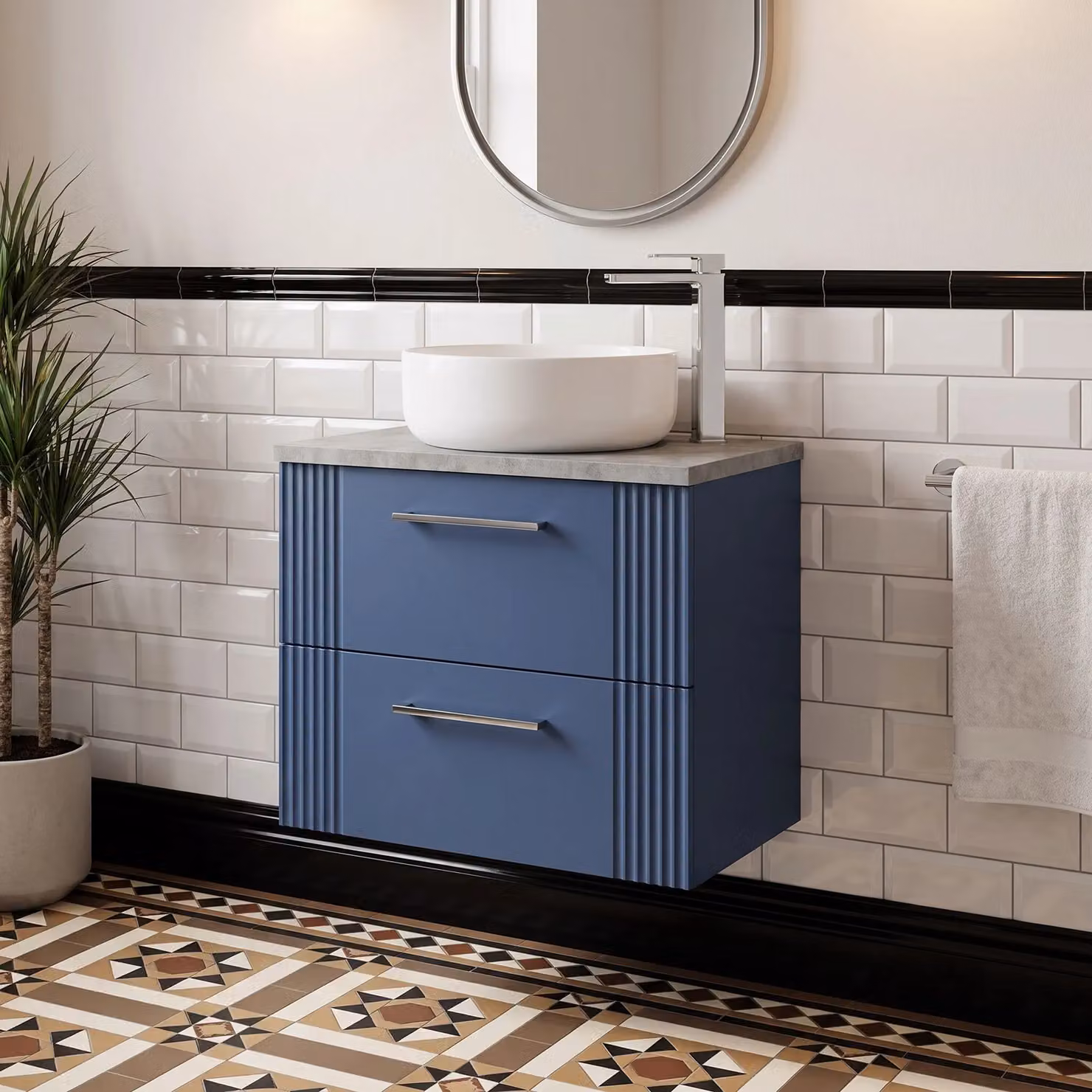 Balterley Modern Wall Hung Bathroom Vanity Unit with 2 Soft Close Drawers and Laminated Worktop, Blue and Bellato Grey, W/D/H: 60.5 x 39.0 x 51.8 cm – 2