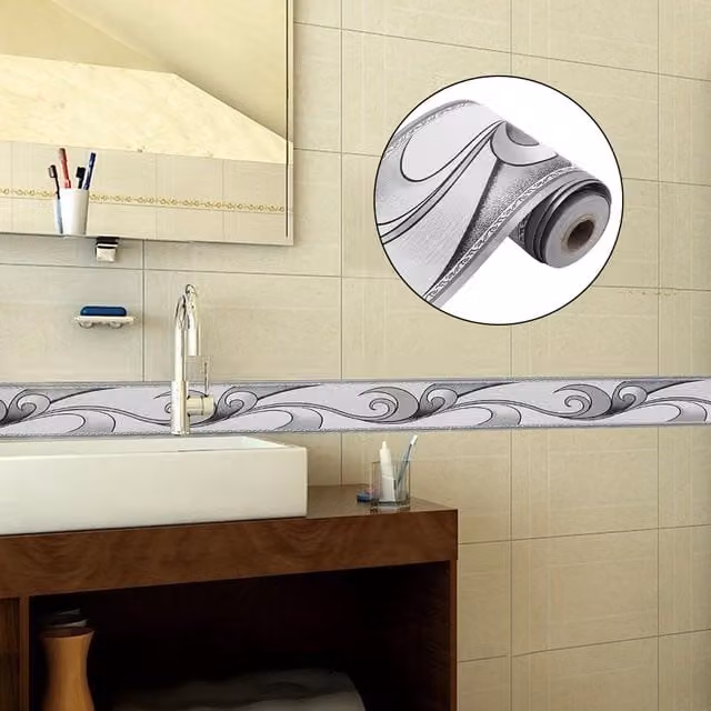 Livingandhome Abstract Art Nouveau Silver Grey Pre-pasted Vinyl Wallpaper Border Roll
