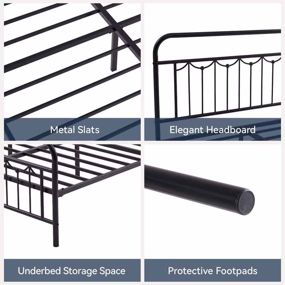 MCC Direct Frankie Metal Bed Frame with Headboard and Footboard, Black, Single, W: 90 cm, L: 190 cm – 3