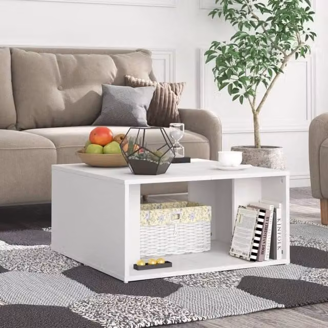 Berkfield Home Set of 4 White Square Nested Coffee Tables in Engineered Wood, W/D/H: 33 x 33 x 33 cm – 1
