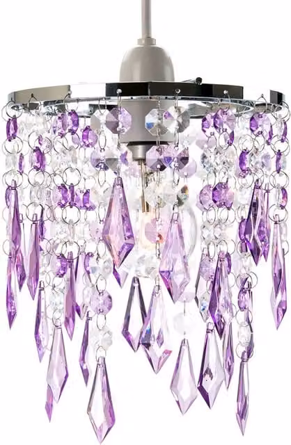 Happy Homewares Modern Waterfall Design Pendant Shade with Purple and Transparent Acrylic Droplets and Beads