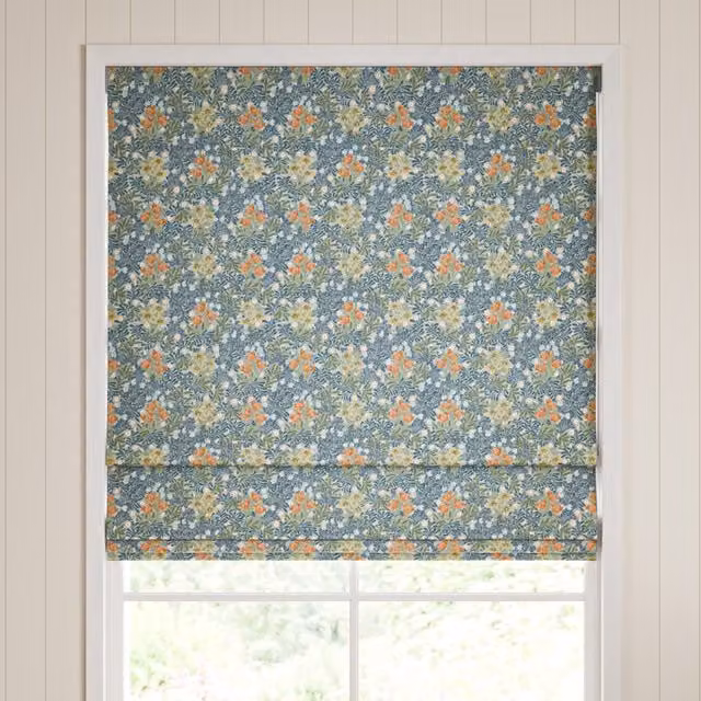 William Morris Bluebird Made To Measure Blackout Roman Blind in Blue Floral Pattern