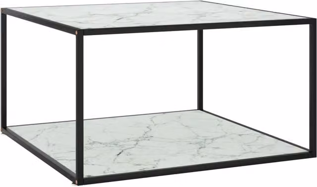 Berkfield Home Modern Square Coffee Table with Black Metal and White Marble Glass, W/D/H: 90 x 90 x 50 cm