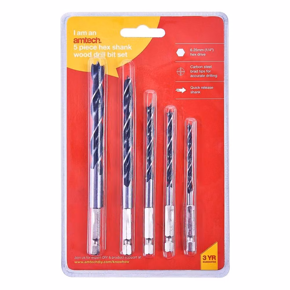 Amtech Hex Shank Wood Drill Bit Set, 5 Pack, Multicolour – 2
