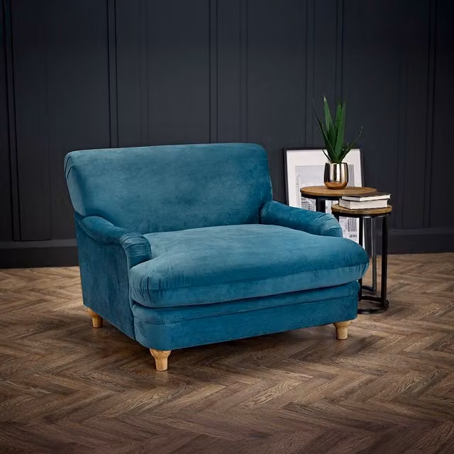 LPD Home Plumpton Chair in Petrol Blue Velvet with Armrests