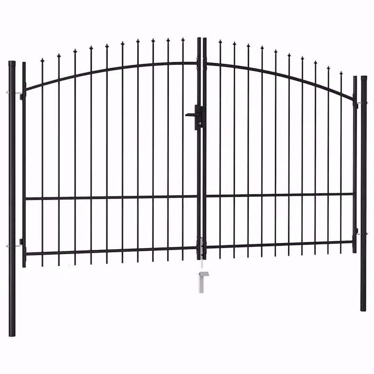 Berkfield Home Durable Steel Double Fence Gate with Spike Top, Black, W: 300 cm, H: 225 cm