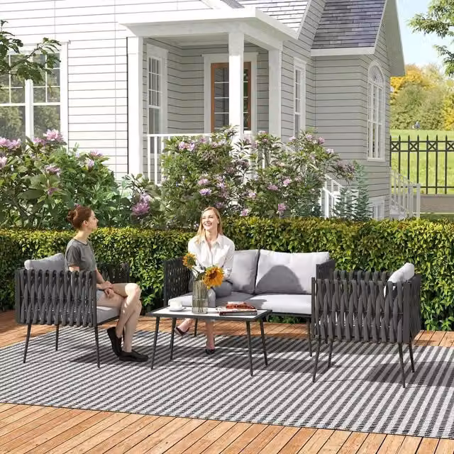 Chilli Kos 4 Piece Modern Grey Rope and Rattan Garden Furniture Set