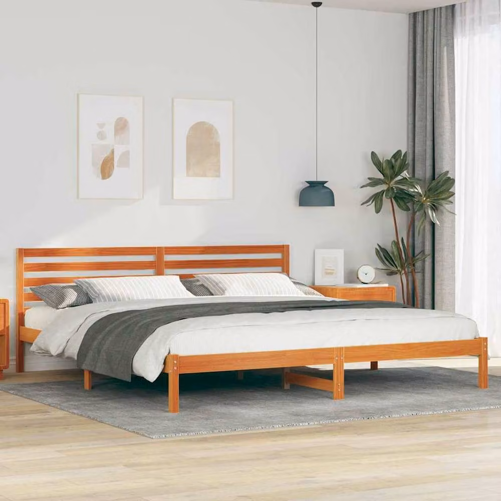Berkfield Home Elegant Bed with Headboard in Wax Brown Solid Pine Wood W/D/H: 200 x 80.5 x 210 cm – 2