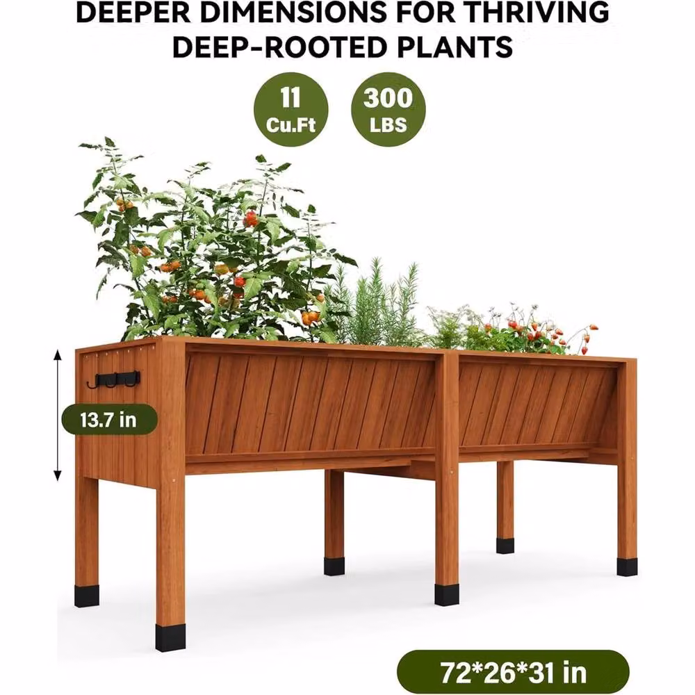 Nordara Brown Wooden Raised Planter with Hooks for Ornamental and Vegetable Gardens, W: 182.88 cm, D: 66.03 cm, H: 76.2 cm – 2