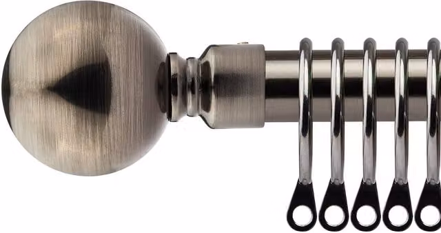 New Edge Blinds Sphere Extendable Metal Curtain Pole Set in Charcoal, 120 cm - 210 cm
