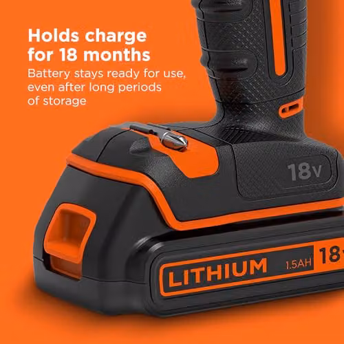 Black+Decker 18V Hammer Drill with Rechargeable Battery in Black and Multicolour – 5