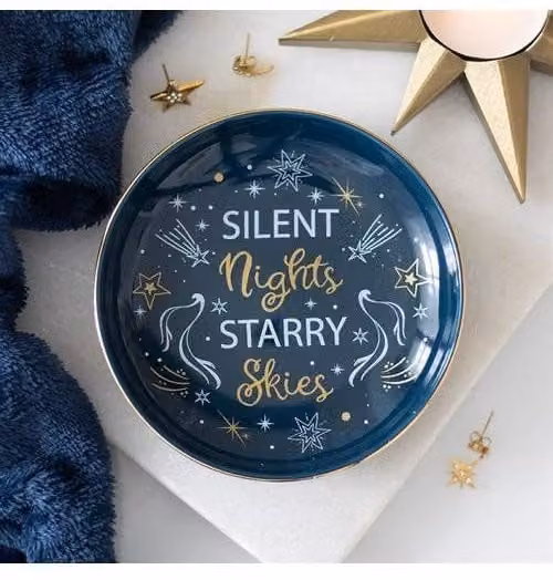 KDMD Silent Nights Starry Skies Ceramic Trinket Dish in Petrol Blue and Gold