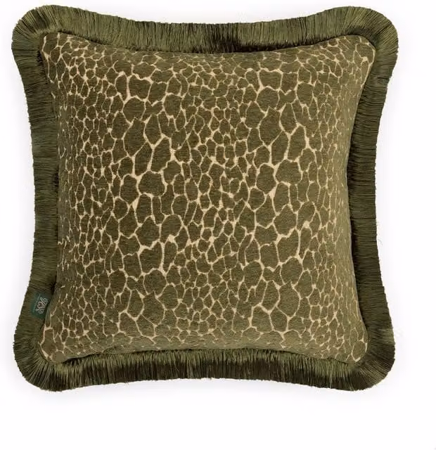 House of Hackney MARA Jacquard Medium Fringed Cushion in Nephrite Green, W/D/H: 45 x 45 x 45 cm