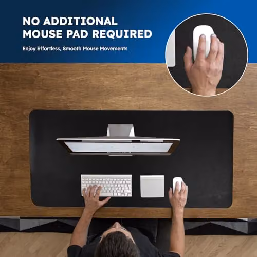 Desiretech Reversible PU Leather Desk Mat and Mouse Pad, Black and Silver, W: 60 cm, D: 35 cm – 8