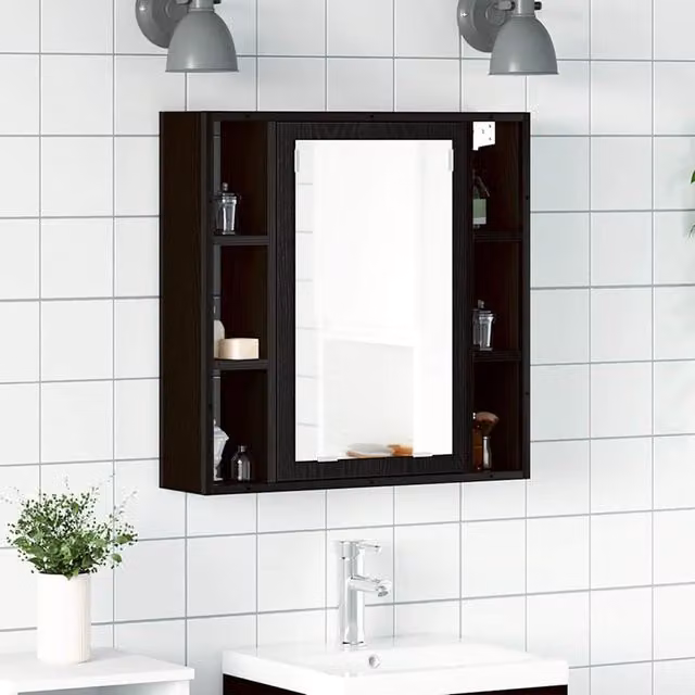 Berkfield Home Black Oak Bathroom Mirror Cabinet, W/D/H: 60 x 16 x 60 cm