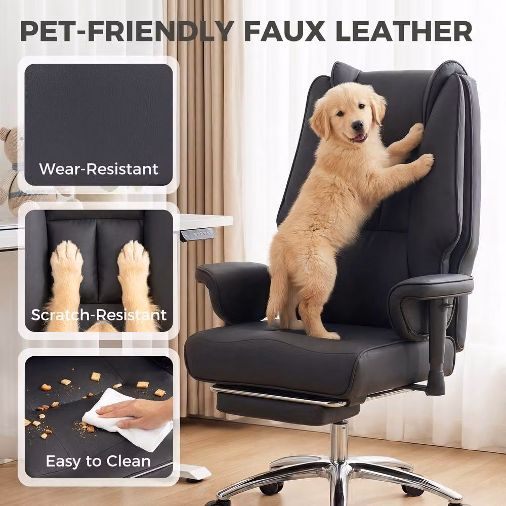 STILVORA Black Synthetic Leather Executive Office Chair with Footrest and Headrest – 8
