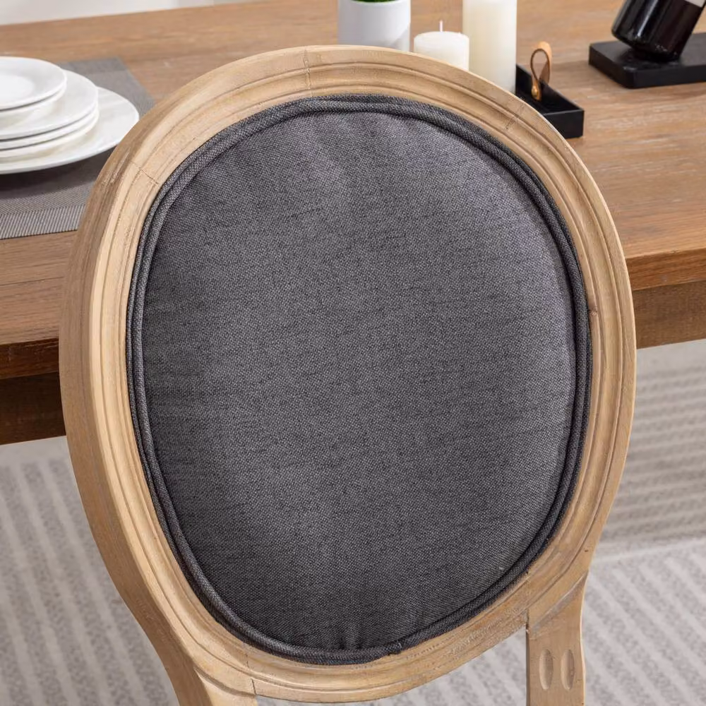 HomeTouch Set of 2 French Style Grey Linen Fabric Kitchen and Dining Chairs – 3