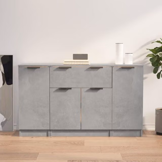 Berkfield Home Set of 3 Concrete Grey Engineered Wood Sideboards