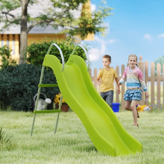 AIYAPLAY Wavy Slide Kids Freestanding Garden Slide with Ladder, Green