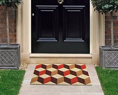 Coco&Coir Vintage Cubes Natural Coir Door Mat with Rubber Backing, Brown and Multicolour, W: 75 cm, D: 45 cm, H: 1.5 cm – 2