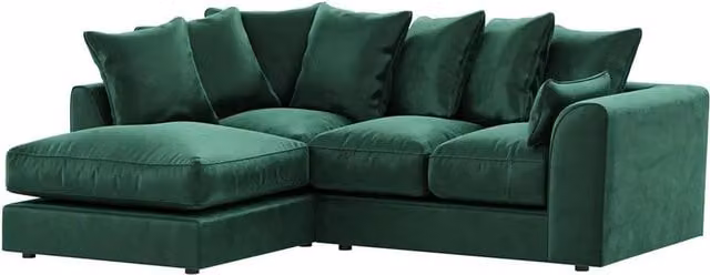 Furnishings For Less UK Brooklyn L-Shaped Corner Sofa, 3 to 4 Seater, Left Hand Facing, Green Plush Velvet – 1