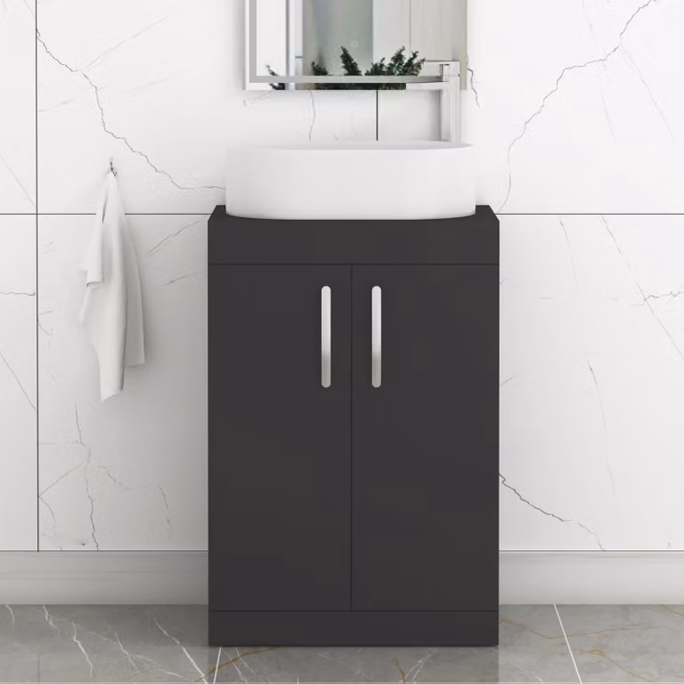 Royal Bathrooms Turin 800mm Floor Standing 2 Door Vanity Unit with Countertop Basin in Matt Black