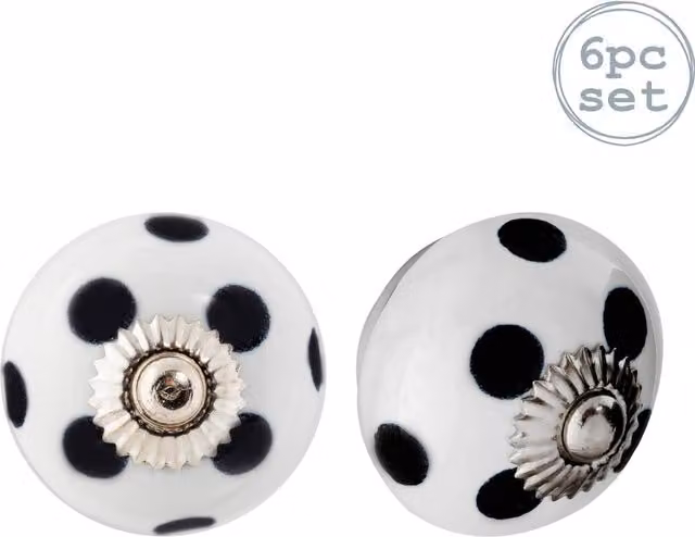 Nicola Spring Pack of 6 Polished Ceramic Cabinet Knobs in White and Black