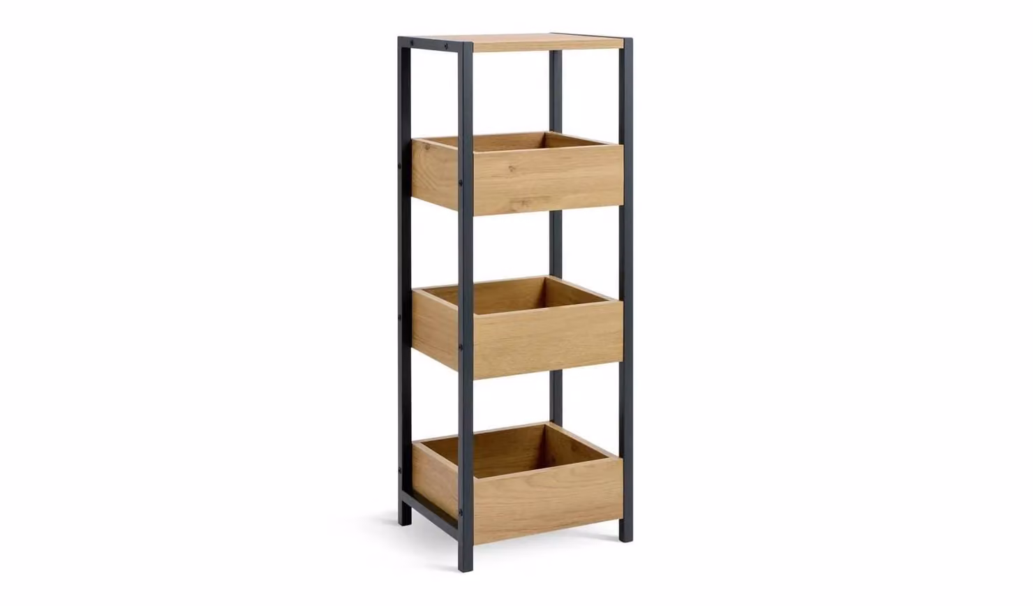 Cheap Furniture Warehouse Loft Living 4 Tier Boxed Shelving Unit in Brown Oak Finish, W/D/H: 80 x 30 x 25 cm
