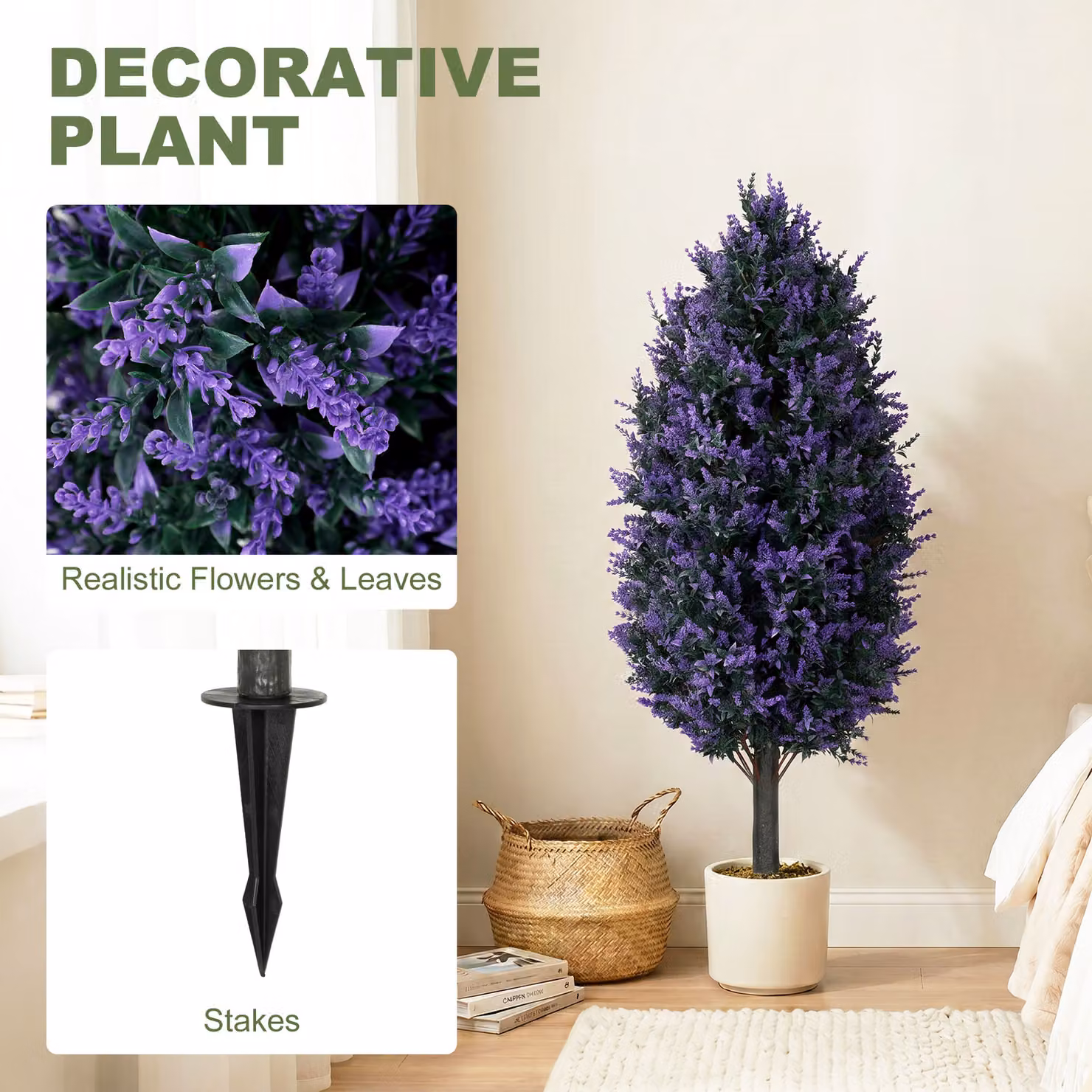 HOMCOM Set of 2 Artificial Lavender Flowers in Blue and Purple with Stakes, Height: 90 cm – 4