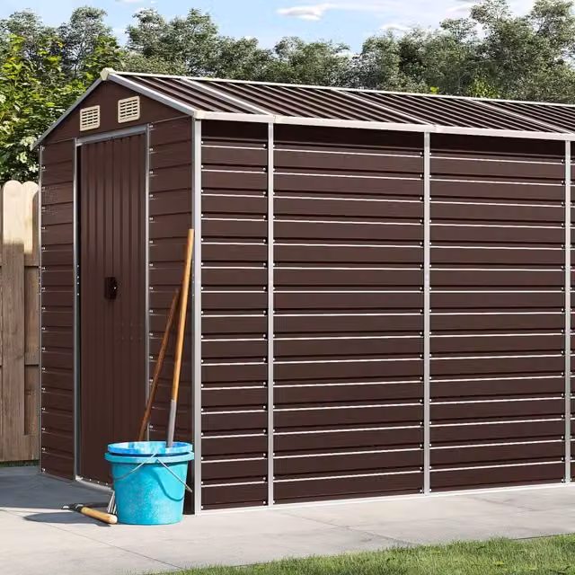 Berkfield Home Brown Galvanised Steel Garden Shed with Side Vent W/D/H: 191 x 470 x 198 cm