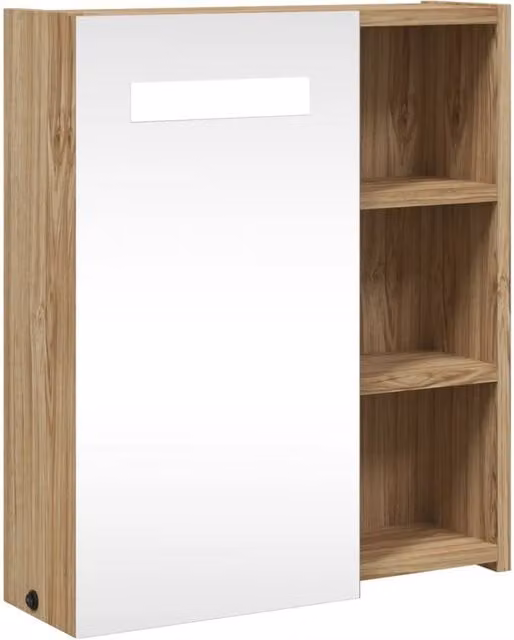 Berkfield Home Modern Bathroom Mirror Cabinet with LED Light in Oak Brown, W/D/H: 45 x 13 x 52 cm