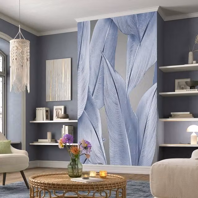 Erismann Statement Leaf Digital Floral Wall Mural in Blue