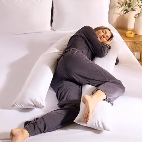OHS U-Shaped Full Body Pregnancy Pillow in White with Machine Washable Microfibre Cover – 2