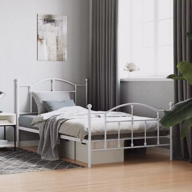 Berkfield Home Metal Bed Frame with Headboard and Footboard, White, W/D/H: 100 x 200 cm – 1