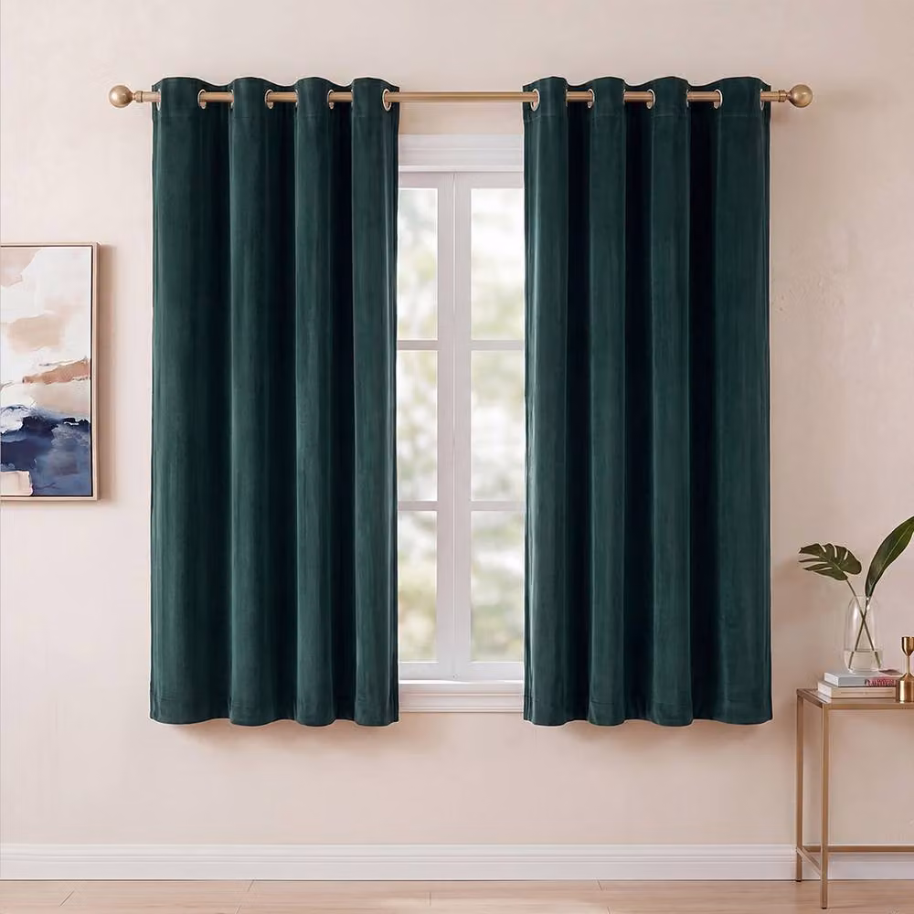 Marlow Velvet Blackout Thermal Insulated Eyelet Curtains in Green, Width: 168 cm, Drop: 183 cm – 2