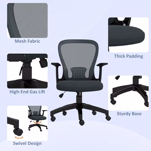 Vinsetto Ergonomic Mesh Office Chair in Anthracite Grey with Armrests and Swivel Function – 6
