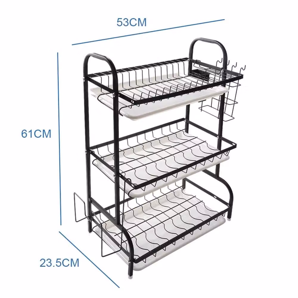SPETLEK 3 Tier Dish Drainer Rack in Black with Cutlery Holder and Drip Tray – 2