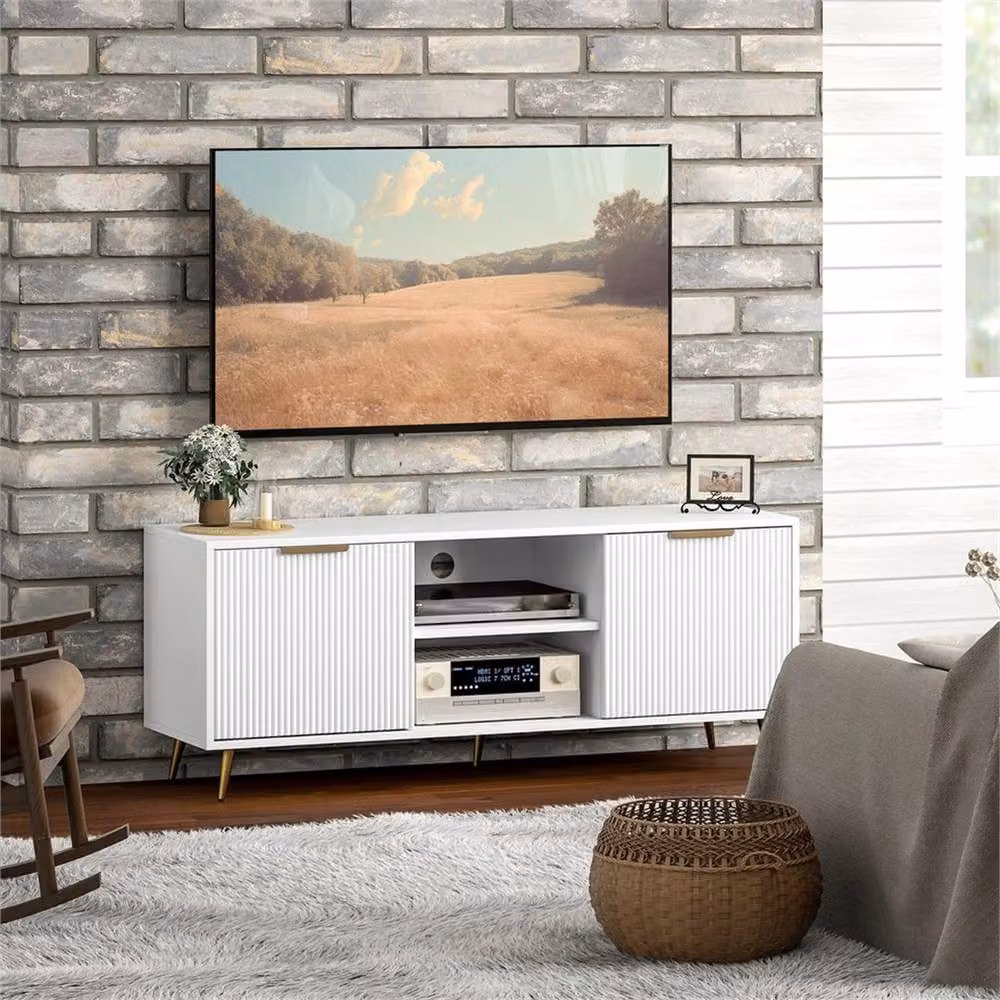 Nordara Modern White MDF TV Stand Cabinet with Storage and Media Compartments, W/D/H: 120 x 40 x 48 cm – 5