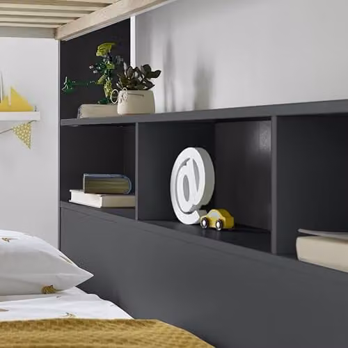 Bedmaster Olly Two-Level Storage Bunk Bed with Drawers in White and Grey – 4